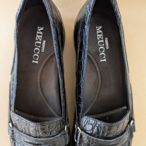 Sesto Meucci Black Crocodile Pattern Loafers 7.5